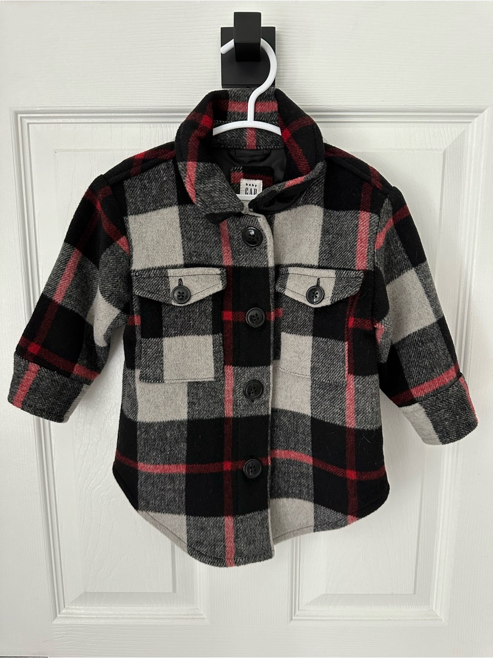 NWT GAP Black, Gray & Red Plaid Button-Front Kids Shirt Jacket
